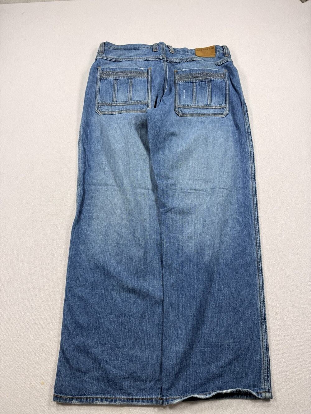 Vintage Rocawear Jeans Mens 38x34 Blue Leather Patch Baggy Y2K